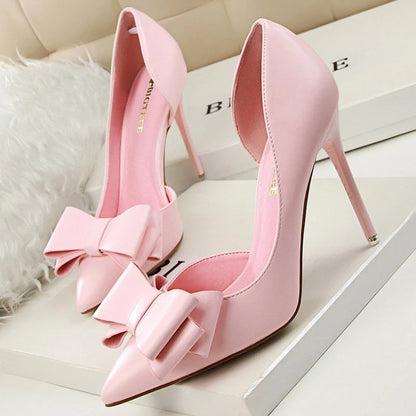 Leather Butterfly-knot High Heels