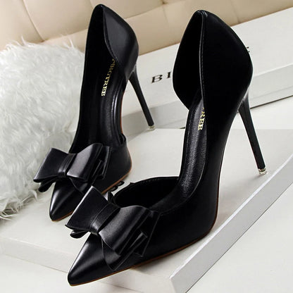 Leather Butterfly-knot High Heels