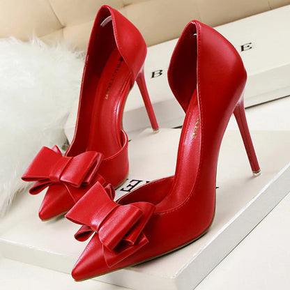 Leather Butterfly-knot High Heels