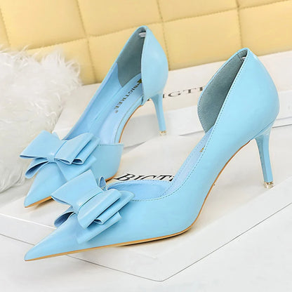 Leather Butterfly-knot High Heels