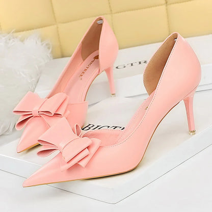 Leather Butterfly-knot High Heels