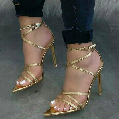 Golden Breathable Lace Up Heels