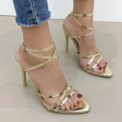 Golden Breathable Lace Up Heels