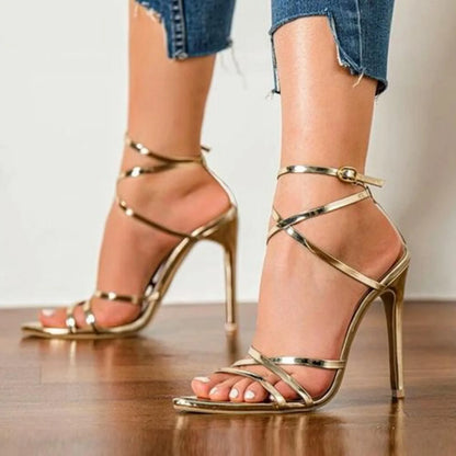 Golden Breathable Lace Up Heels