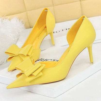 Leather Butterfly-knot High Heels